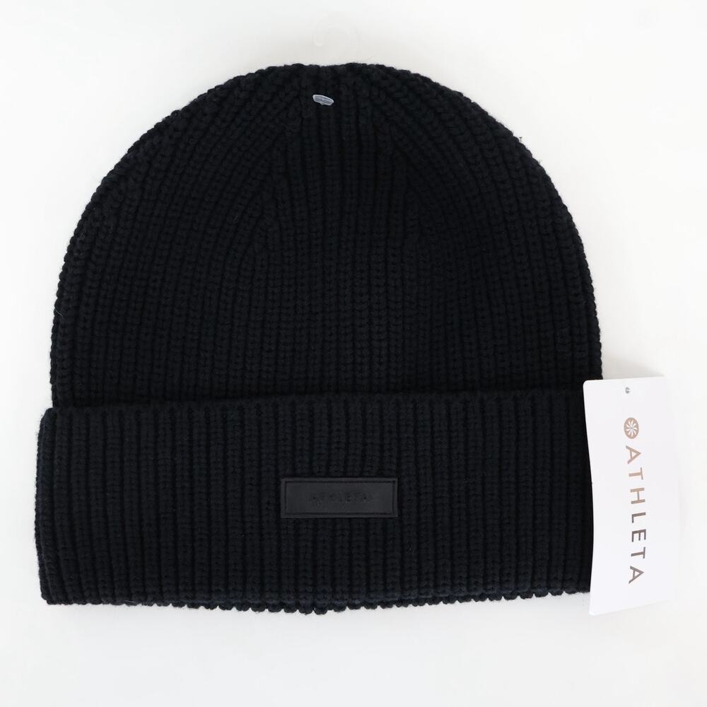 Athleta Cozy Hour Beanie Wool Blend Black One Size NWT